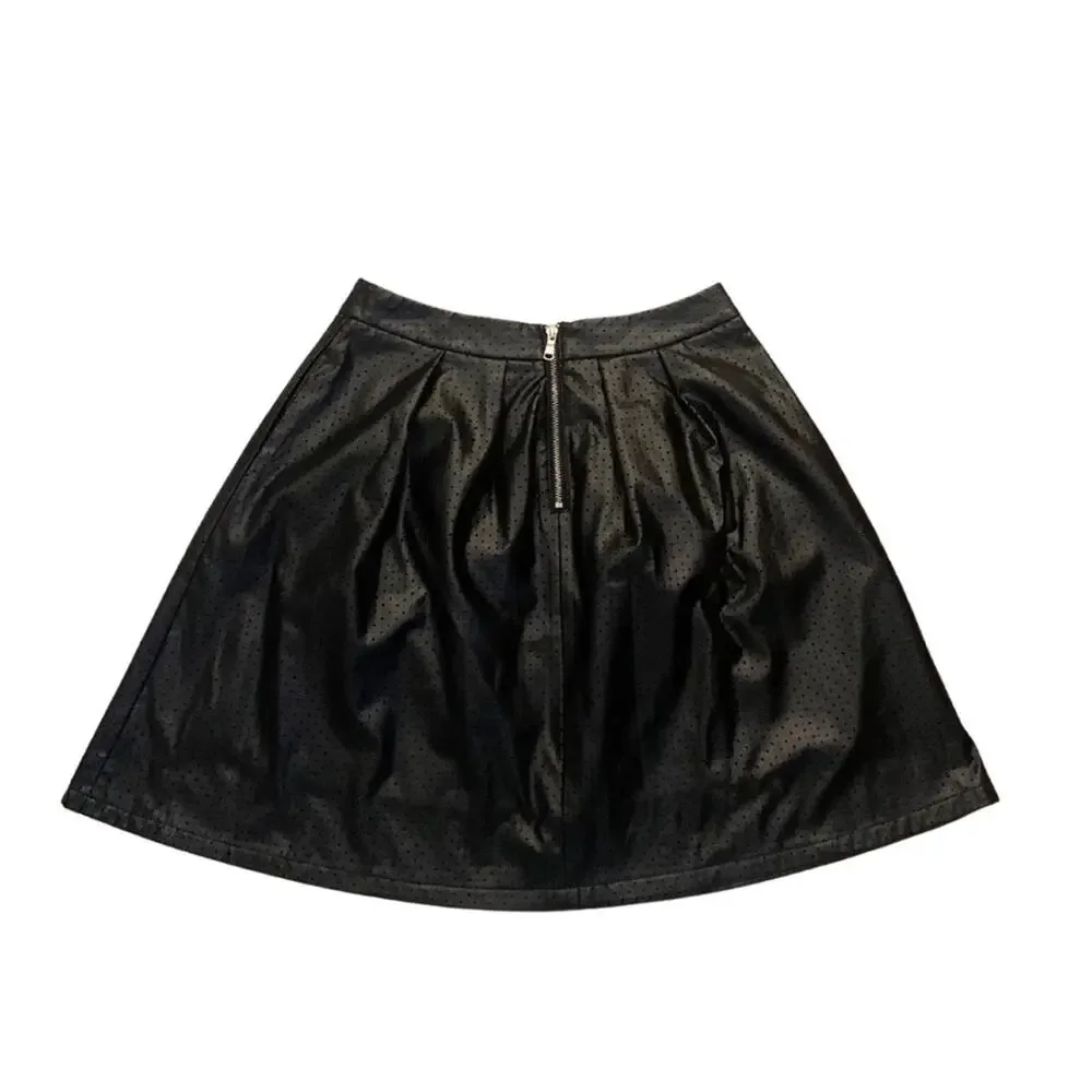 2/$30 Black Faux Leather Short Pleated Skirt Size 2P Petite Cutout High Waist